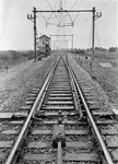 834324 Afbeelding van het symmetrische wissel voor de overgang naar enkelspoor bij de spoorbrug over de Maas te Hedel, ...